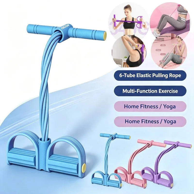 6 Tubes Pedal Resistance Band Elastic Pull Rope Sit Up Expander Fitness Equipment For Abdomen Waist Leg Arm Yoga Home Gym