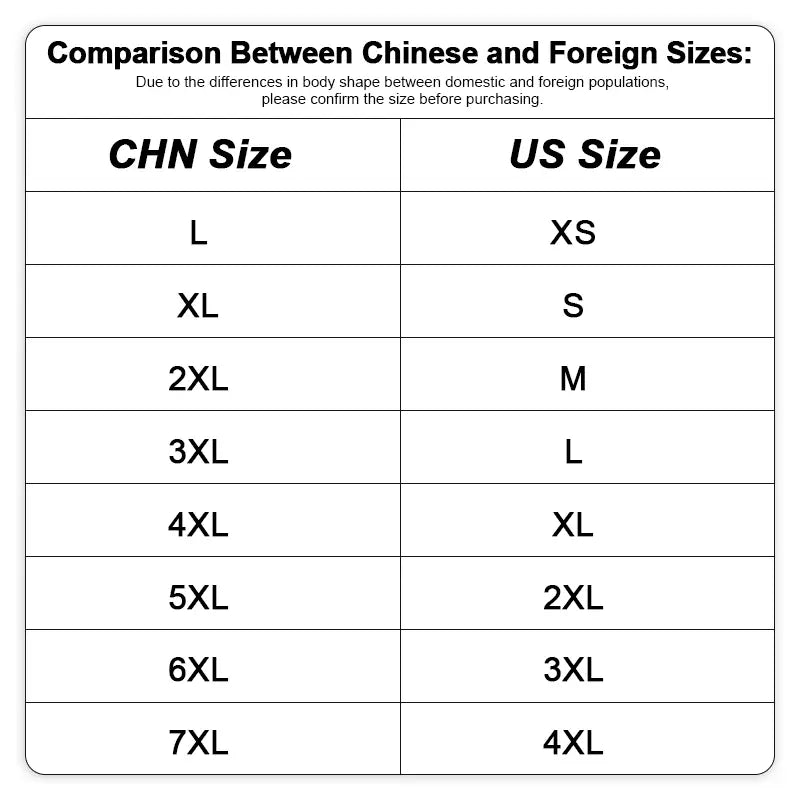 Un tableau clair de comparaison noir et blanc des tailles, indiquant les équivalences des tailles chinoises et américaines pour le débardeur de sport pour hommes en soie de glace, sans coutures, conçu pour un usage à l’entraînement