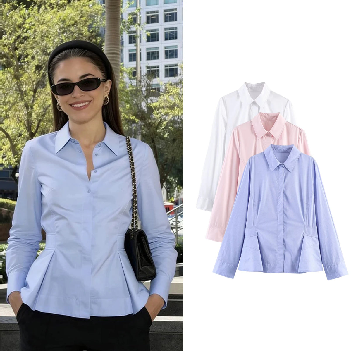 Women's Chic Skirt Style Hem Blouses Shirts Spring Summer Female Single Breasted Slim Fit Long Sleeved Shirts Lady OL Shirt Tops