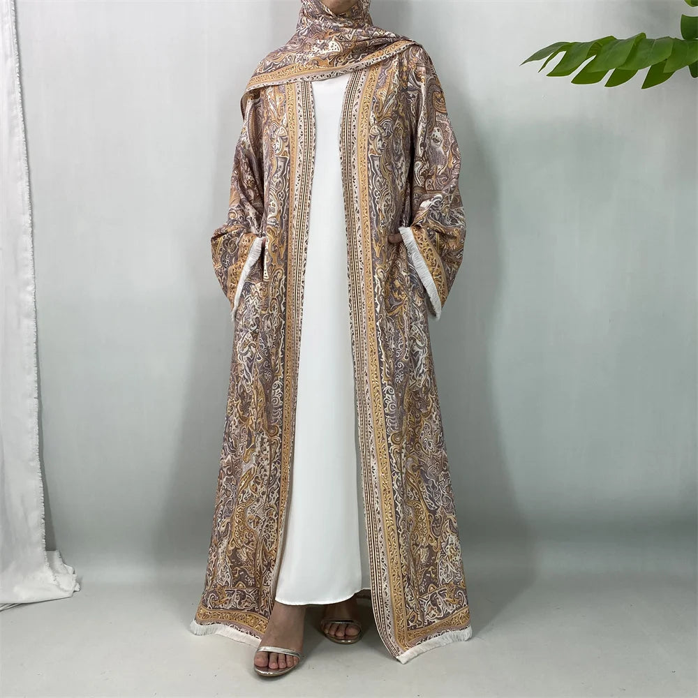 New Fashion Dubai Muslim Women Modest Dress Elegant Arabic Femme Hijab African Tassel Abaya Islamic Long Sleeve Turkey Robe