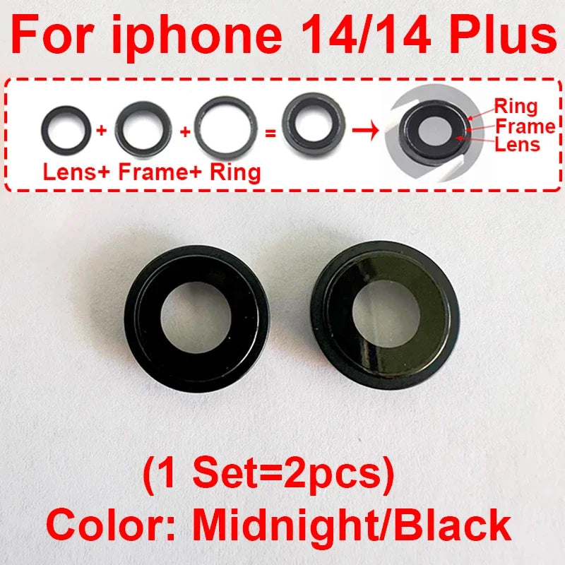 Rear Back Camera Lens For iPhone 14 Plus 14 Pro 14 Pro Max Rear Camera Glass Lens Cover With Frame Bracket Metal Ring Bezel