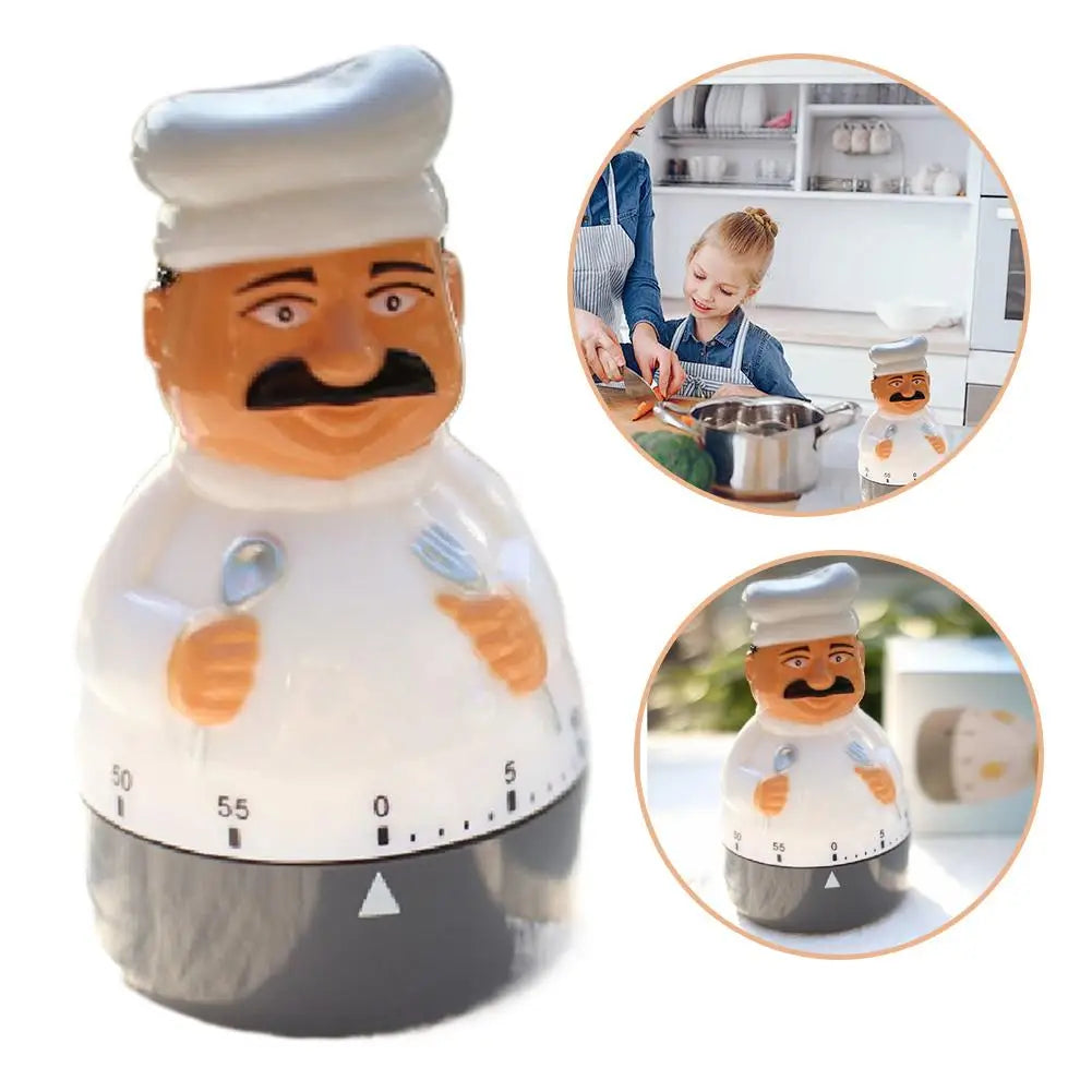 Kitchen Timer Mechanical 60 Minute Chef Shape Wind Up Alarm Clock Baking Cooking Reminder Table Student Study Tool ﻿