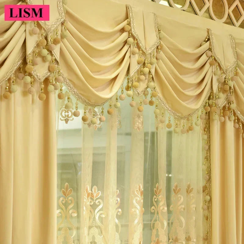 European Luxury Curtains For Living Room Bedroom Blackout Thicken Velvet Decor Custom White Tulle Solid Color Fabric Valance
