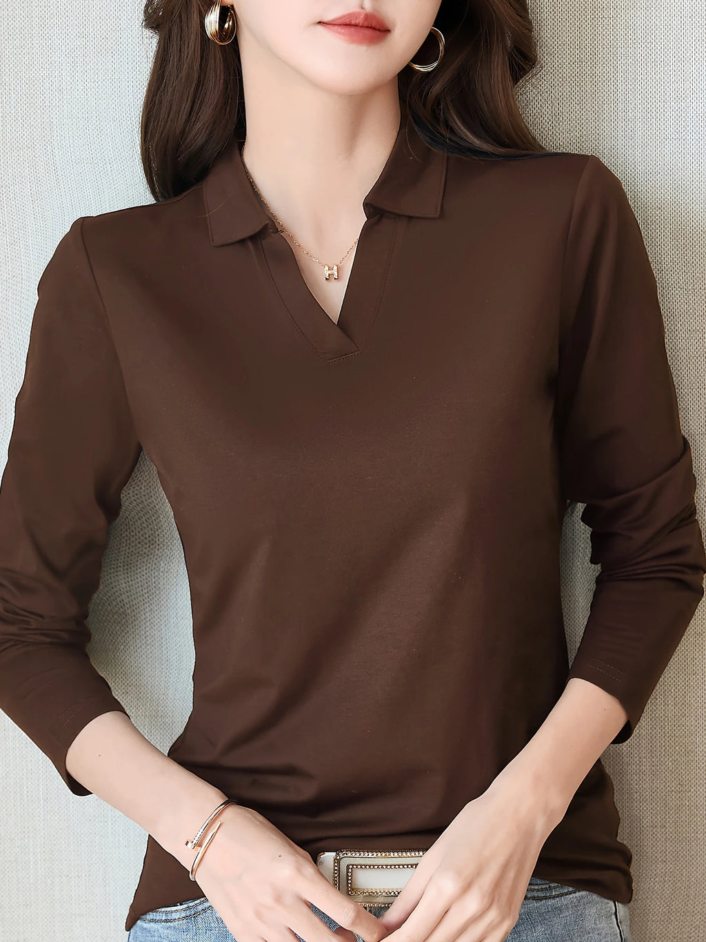 Women's Casual Chic Shirt - Long Sleeve, Button Detail, Semi-Sheer Cotton Blend, Machine Washable - Perfect for Spring & Fall