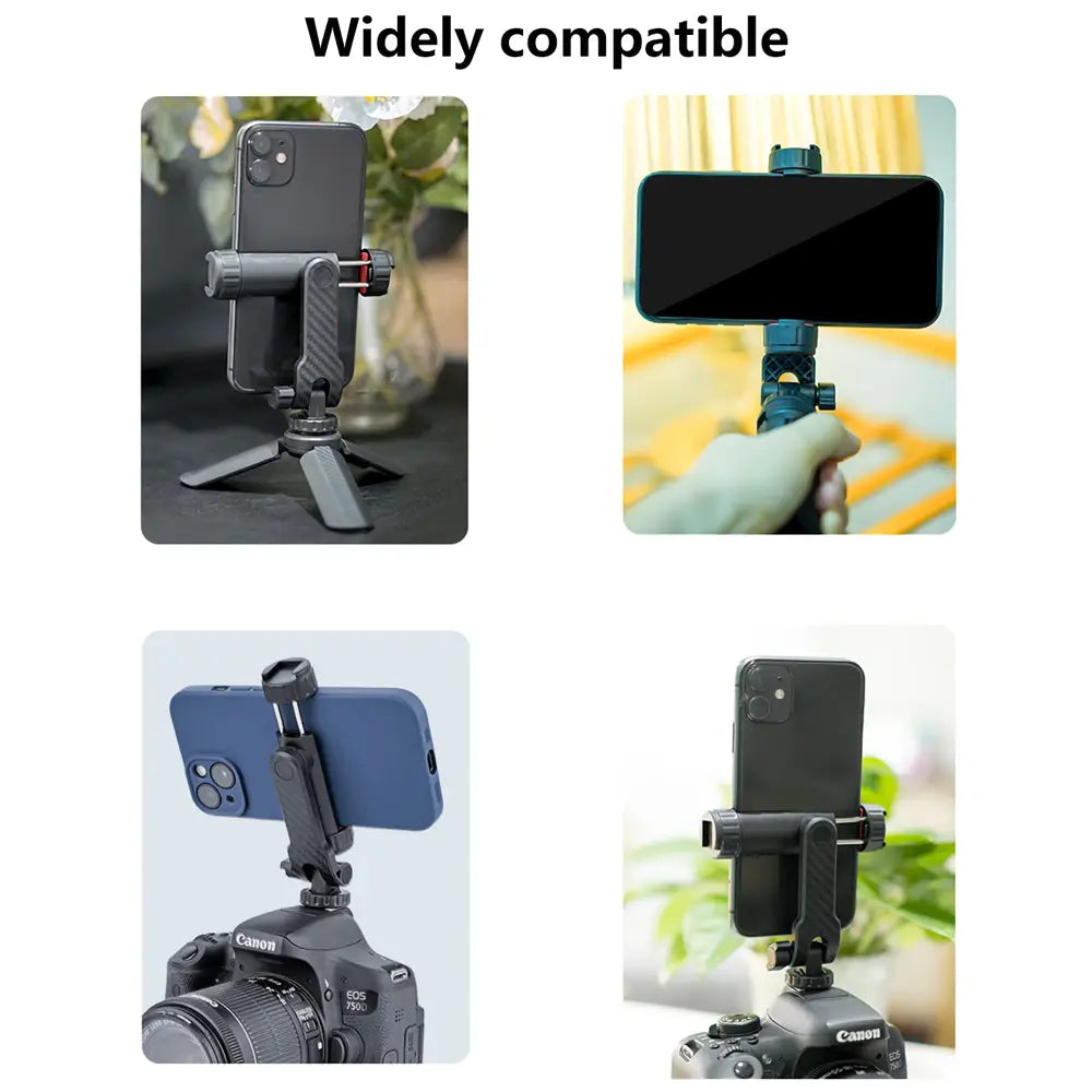 Multi-functional Phone Holder 360° Rotatable Clamp Phone Tripod Mount Rotatable with Dual Cold Shoe Mounts for Smartphone Vlog