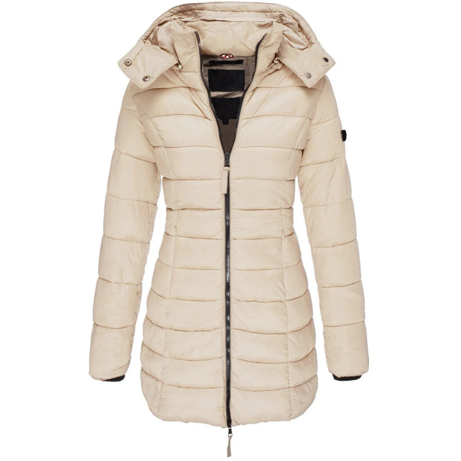 Winter Jackets for Women Zipper Hooded Cotton Padded Jackets Long Sleeve Warm Coat Slim Parka Female Portable Outwear