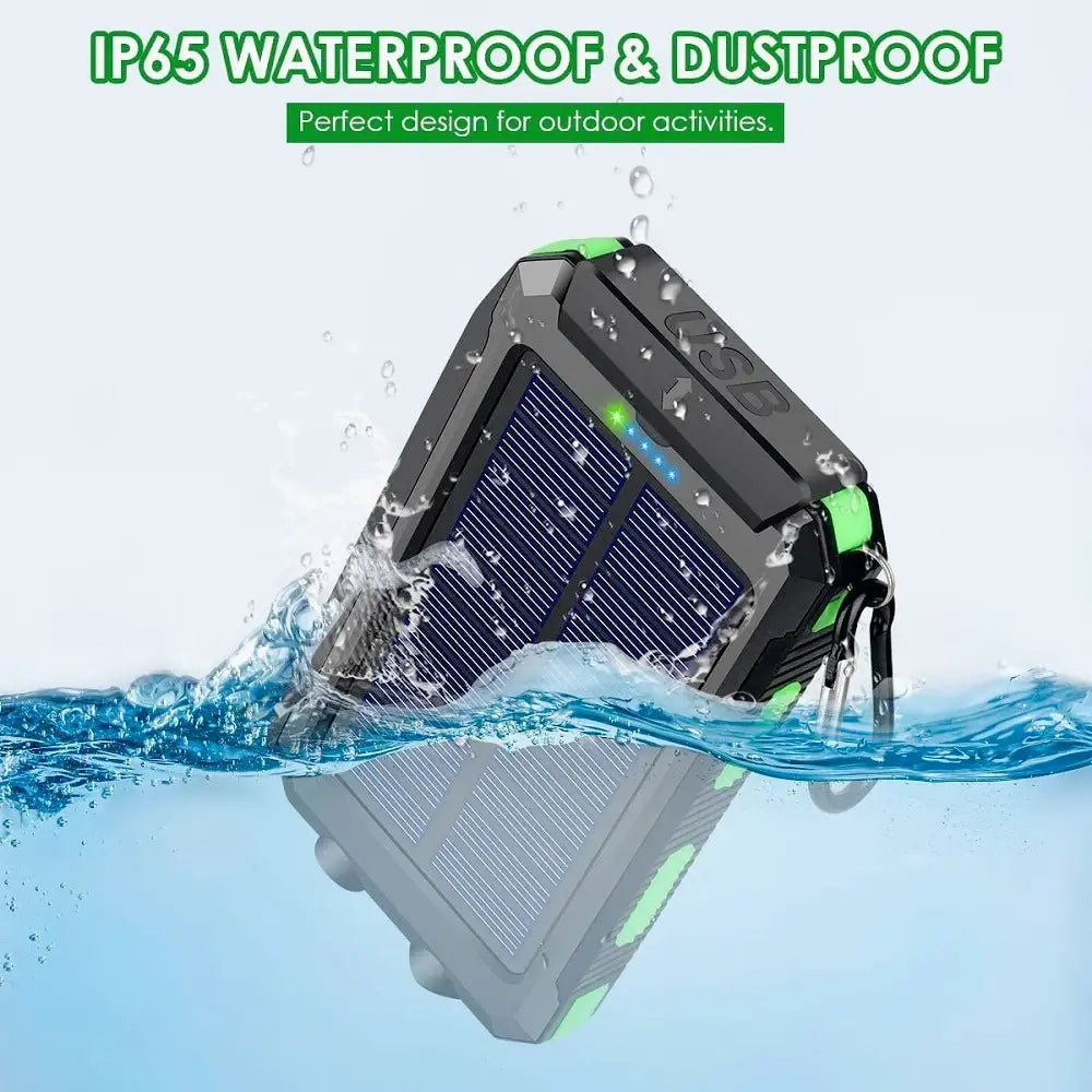 black and green rugged solar power bank 20000mah portable charger with durable waterproof design