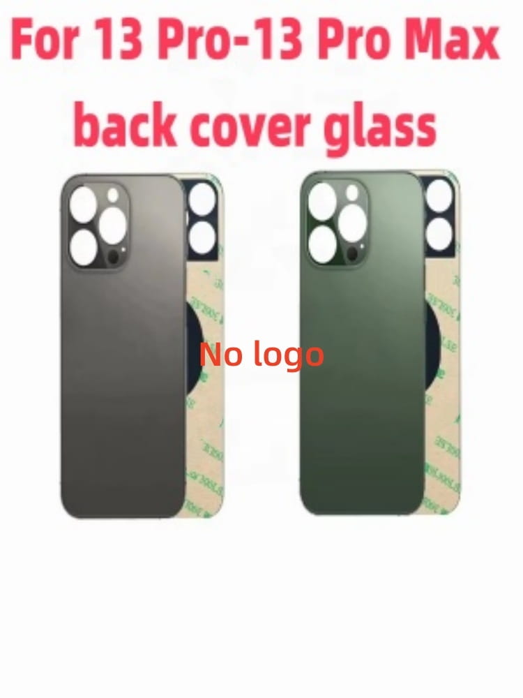 Vitre de couverture arrière noire et verte pour iPhone 13 Pro Pro Max, montrant le côté arrière avec un design d’encoche pour caméra élégant et sans logo, pour un usage de remplacement.