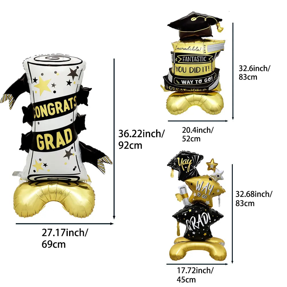 2-Pack Graduation Balloon Set, Aluminum Foil Balloons with Standing Graduation Cap, Standing Star and Diploma, 3D Balloons, Standing Balloons for Graduation Season Decoration, Graduation Gifts, Graduation Party Decorations, G