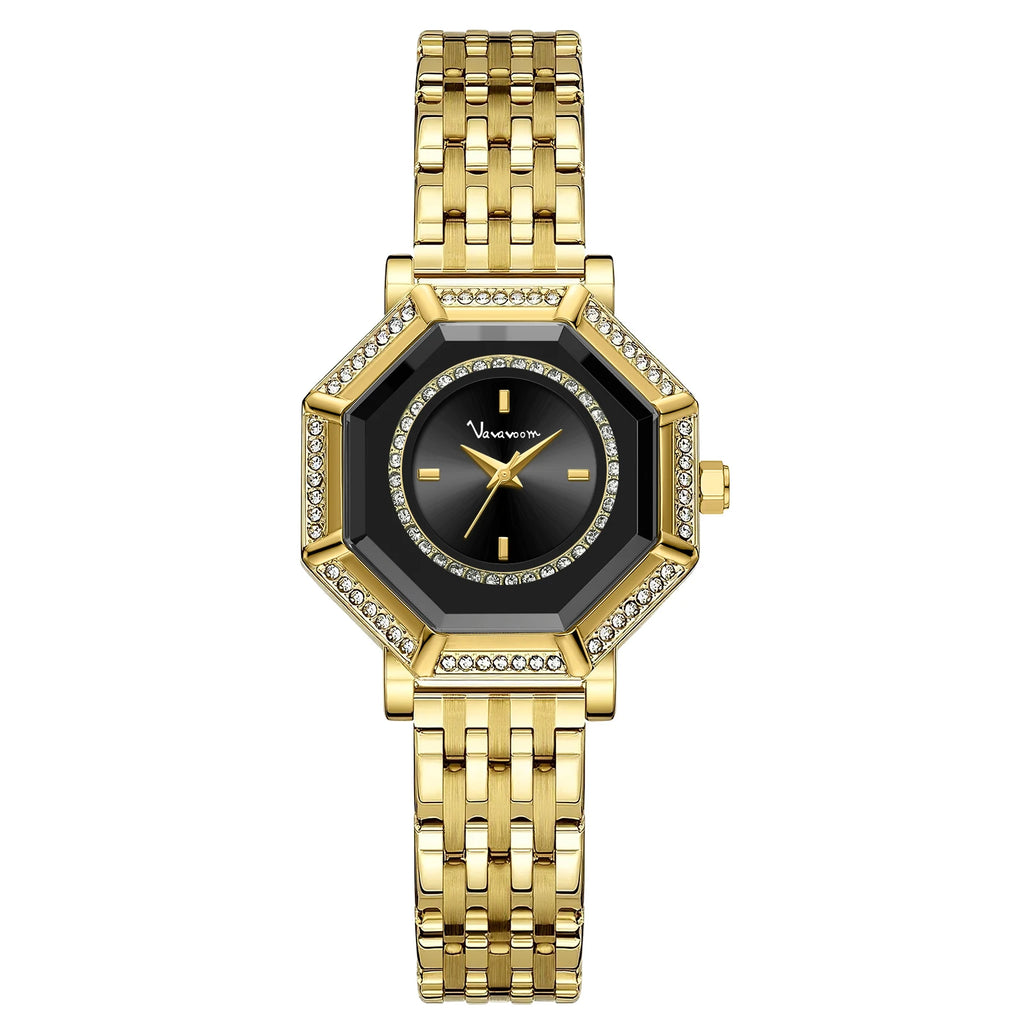 2025 New Women Gorgeous Quartz Watch Original Geometric Rhinestone Stainless Steel Waterproof Casual Banquet Dress Girls Watches