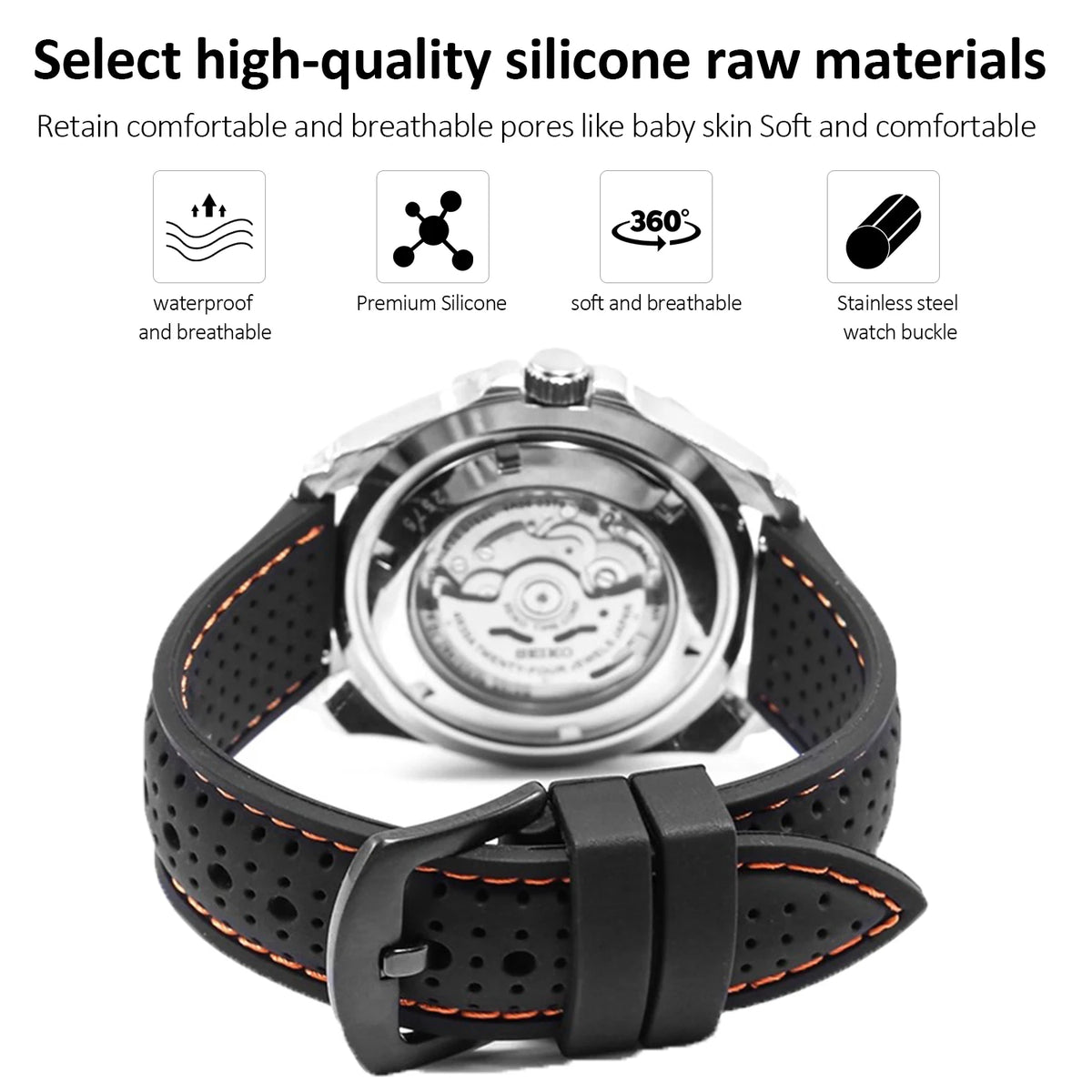 Soft Silicone Rubber Watch Strap 20mm 22mm 24mm Men Women Sport Waterproof Breathable Wrist Band Quick Release Bracelet