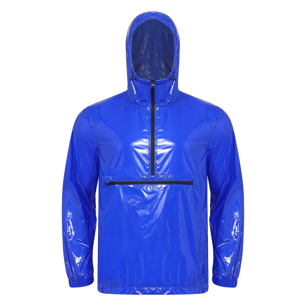 Men Waterproof Raincoat Windbreaker Trench Jacket Long Sleeve Hooded Outerwear for Hiking Fishing Biking Thermal Windbreaker
