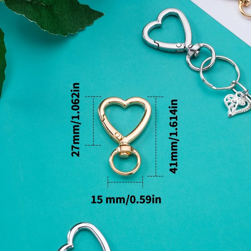 3Pack of heart-shaped keychains with clips，Rotating spring hook metal keyring accessory，Suitable for keys andDIYHandicrafts