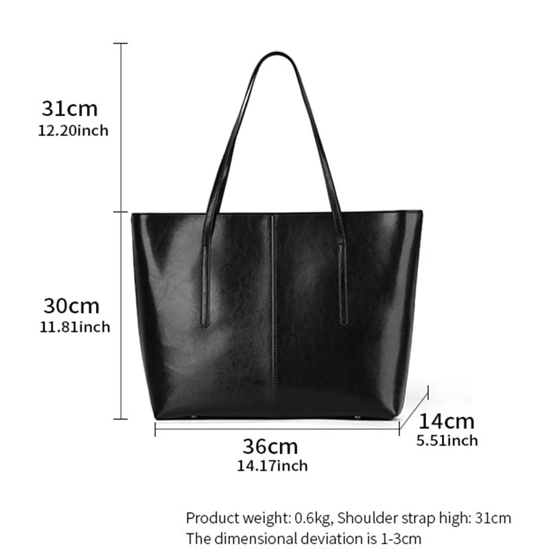 Spacious Large Capacity Laptop Shoulder Handbag Women Office Work Daily Commute Business Use Cowhide Genuine Leather Tote Bags