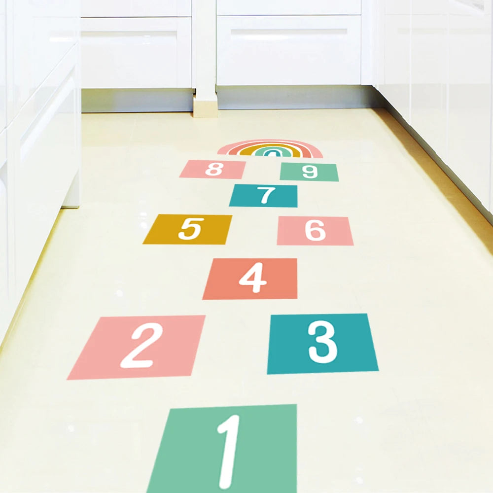 kids room floor decoration 3d number game sticker self adhesive cartoon rainbow wall art decal