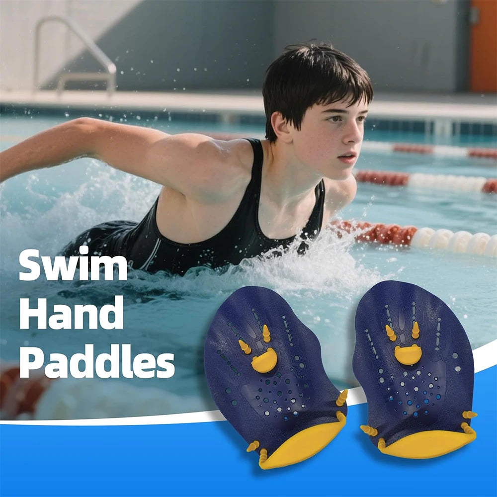 1 Pair Adjustable Swim Hand Paddles, Swimming Training Hand Fins Flippers for Adults & Kids Lap Pool Workout Accessories