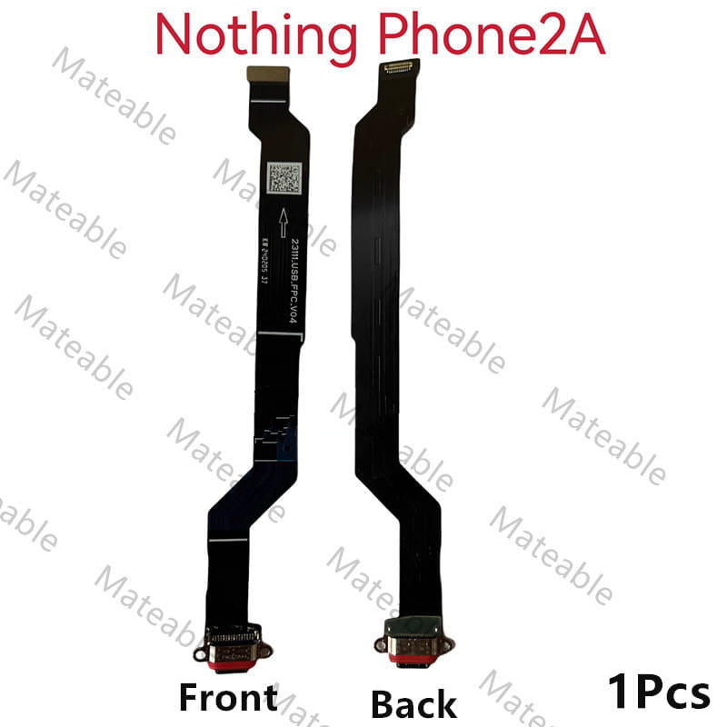 Nothing Phone 2a 用の赤色コネクタ付き黒色フレキシブル USB-C 充電ポート用フレックスケーブル。型番 Z31UUSB-FPC-X04 としてラベル表示された USB 充電器。
