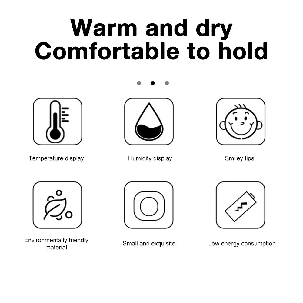 Digital thermometer and hygrometer room sensor in white with a warm and dry measurement range, comfortable to hold for indoor climate monitoring.
