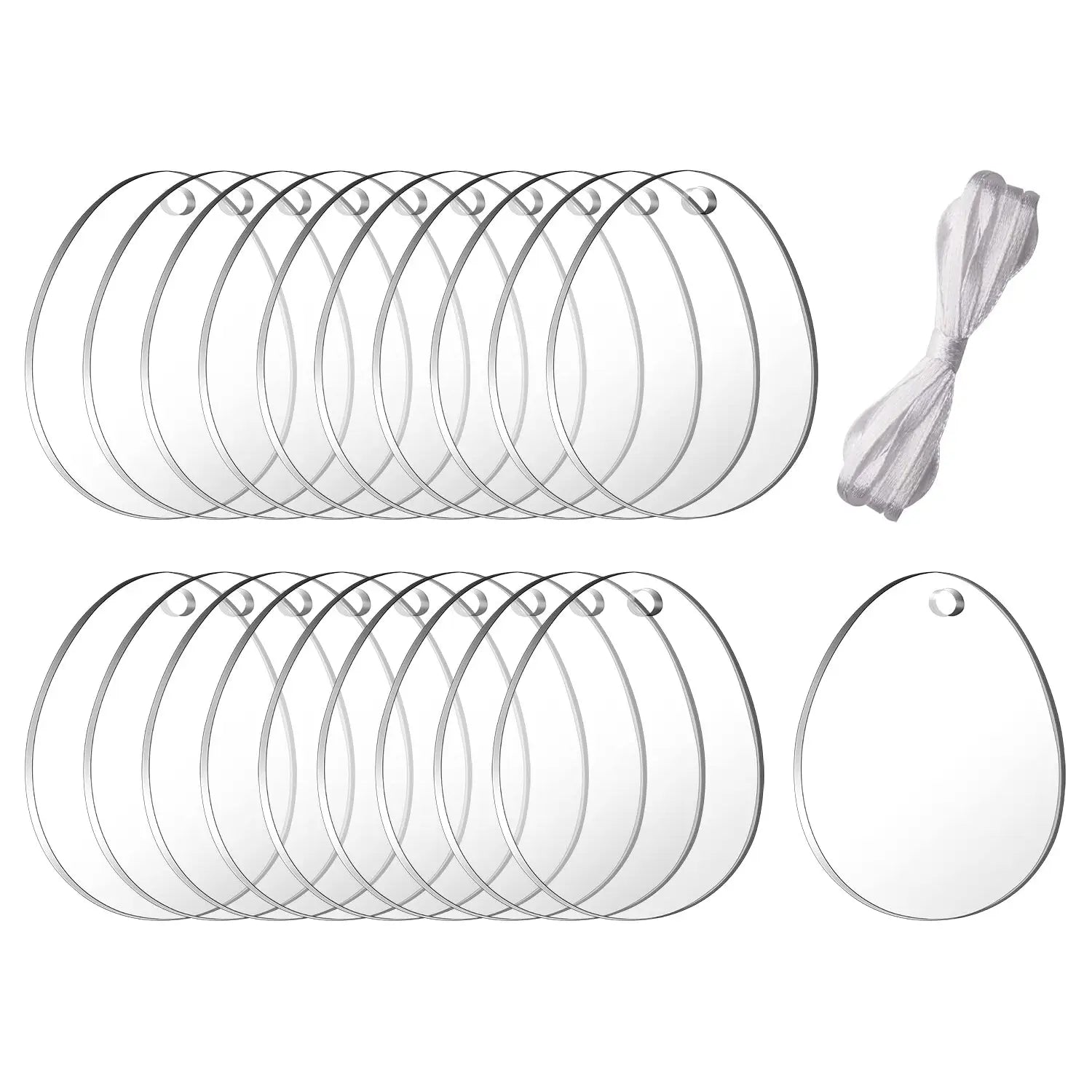 Ornements vierges en acrylique pour œufs de Pâques, de forme ovale et à surface lisse, transparents, avec un petit trou en haut pour le suspendre, en lot de 30 ou 50 pièces