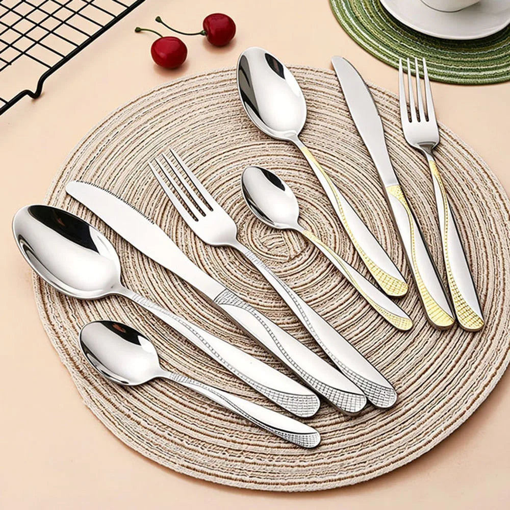 8Pcs Cutlery Sets Stainless Steel Black Tableware Knife Tea Fork Tea Spoon Flatware Dishwasher Safe Dinner Kitchen Dinnerware
