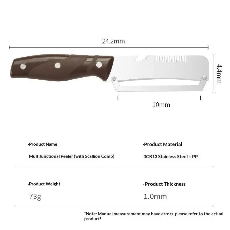 Kitchen Essentials 3-in-1 Peeler Knife with Serrated Edge and Integrated Opener for Daily Cooking