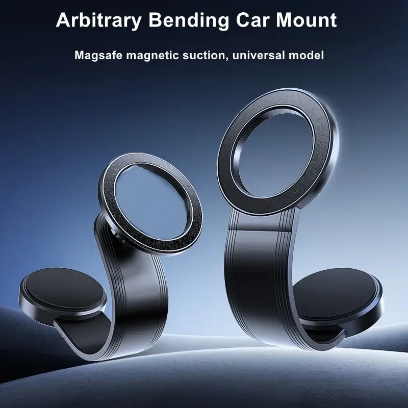 support de téléphone pour voiture magnétique noir au design ajustable et flexible, présenté de face, pour une compatibilité universelle des appareils.