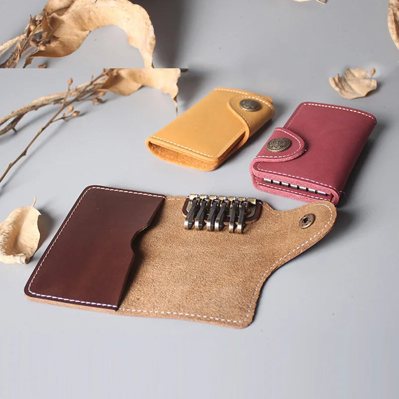 Leather Waist Key Pouch - Multi-Functional Organizer with Card Holder & Snap Button, Hands-Free Wallet for Men & Women
