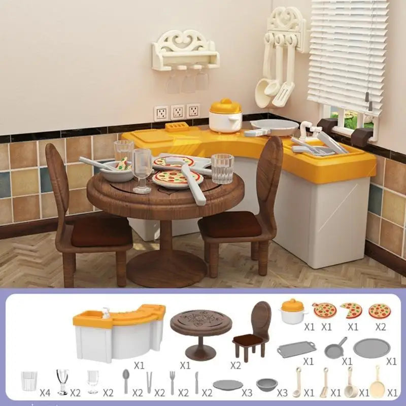 U13F Miniature Furniture Set for 1/12 Dollhouses Dining Room Kitchen Bathroom Living Room with Accessories for Scene Decors