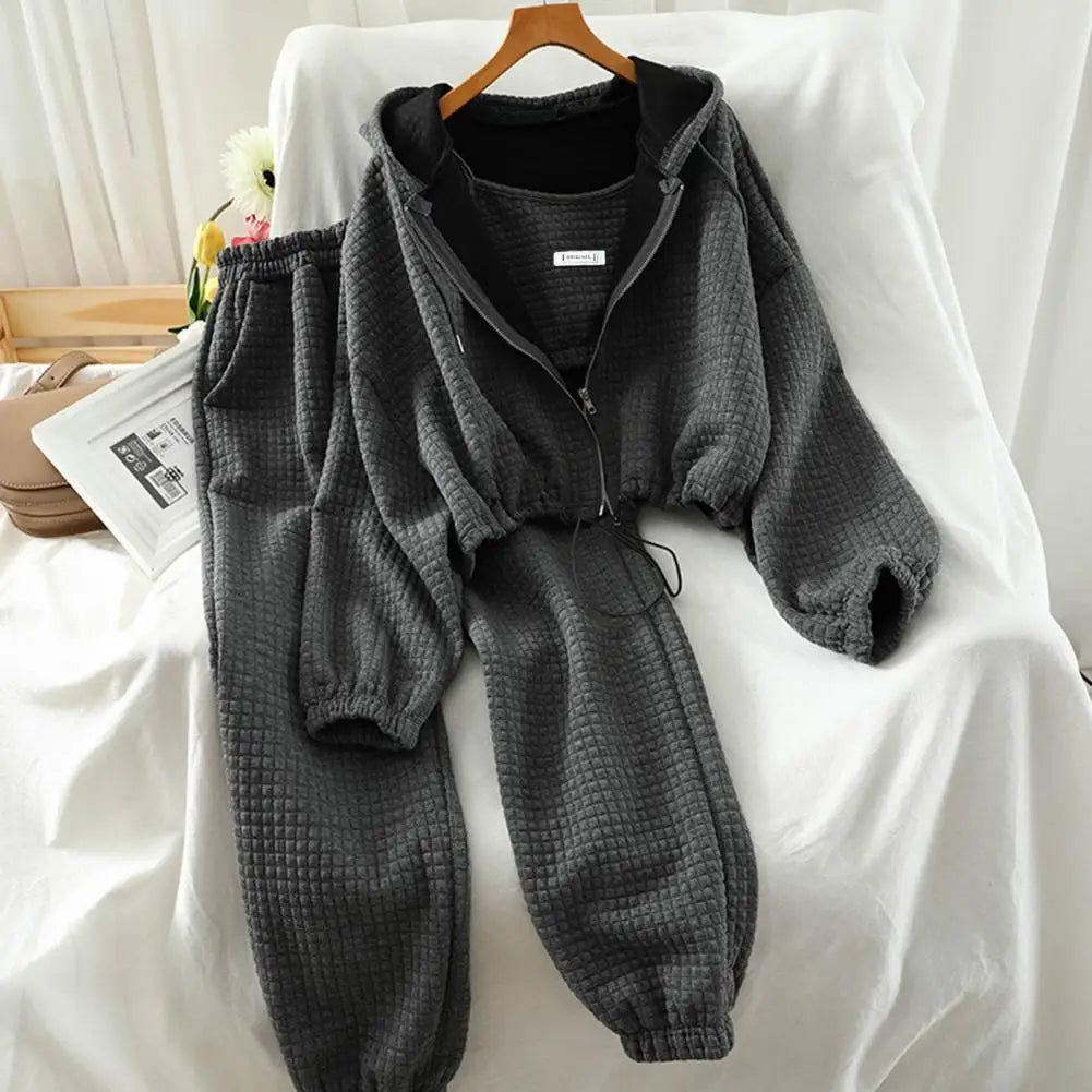 Women Hooded Tracksuit Sports 3 Pieces Set Sweatshirts Pullover Hoodies Pants Suit Home Sweatpants Trousers Outfits 2024