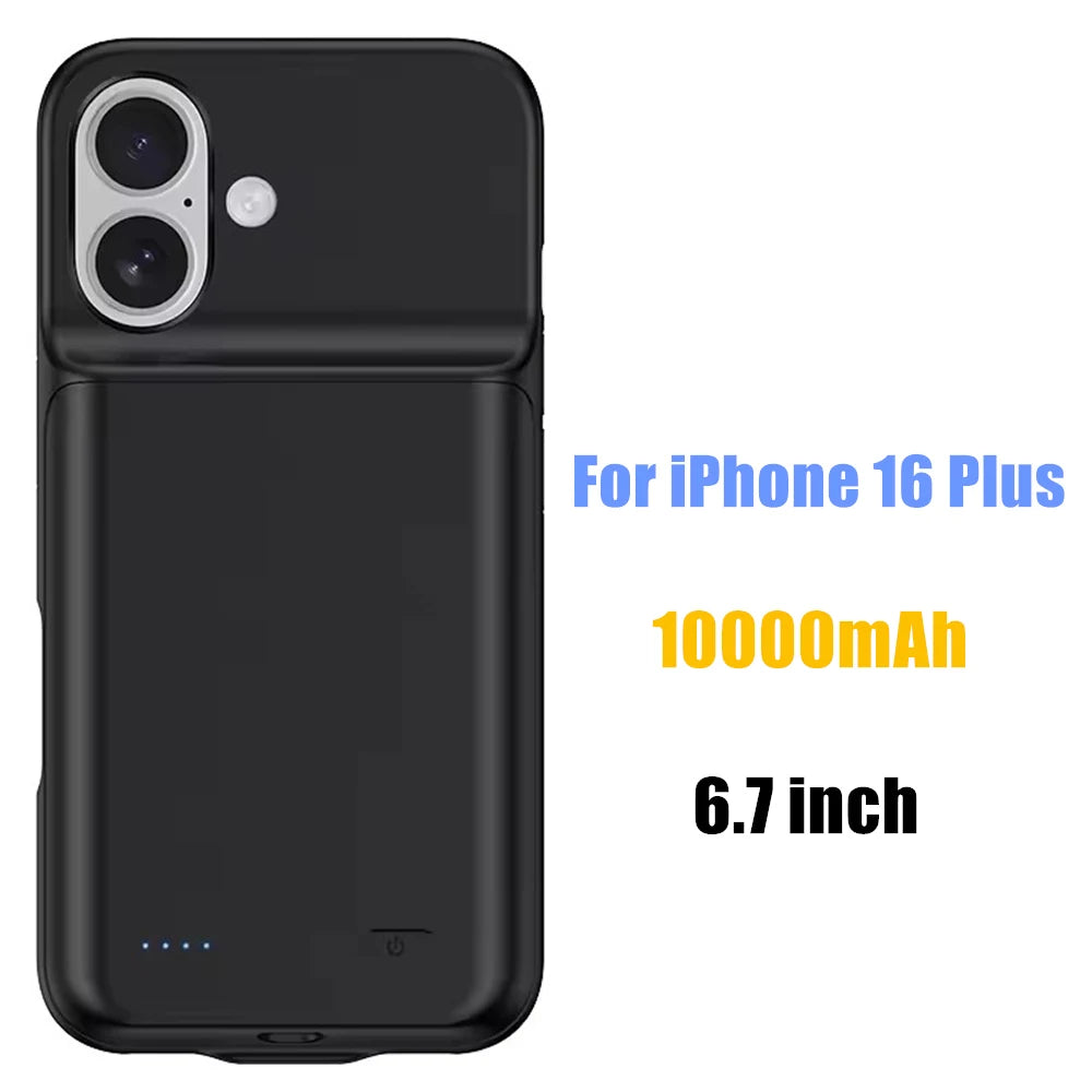 10000mAh Powerbank Cover For iPhone 17 16 Pro Max 17Air 16 Plus 16e External Battery Cases Portable Charger Power Bank Case