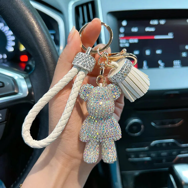 Personalized Diamond Studded Small Violent Bear Key Chain Cute Dynamic Rope Tassel Car Key Chain Exquisite Gift Pendant