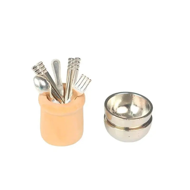 Miniature Dollhouse Kitchen Utensils Set Small Cookware Tools Realistic for Kids Room Decor Pretend Cooking Fun