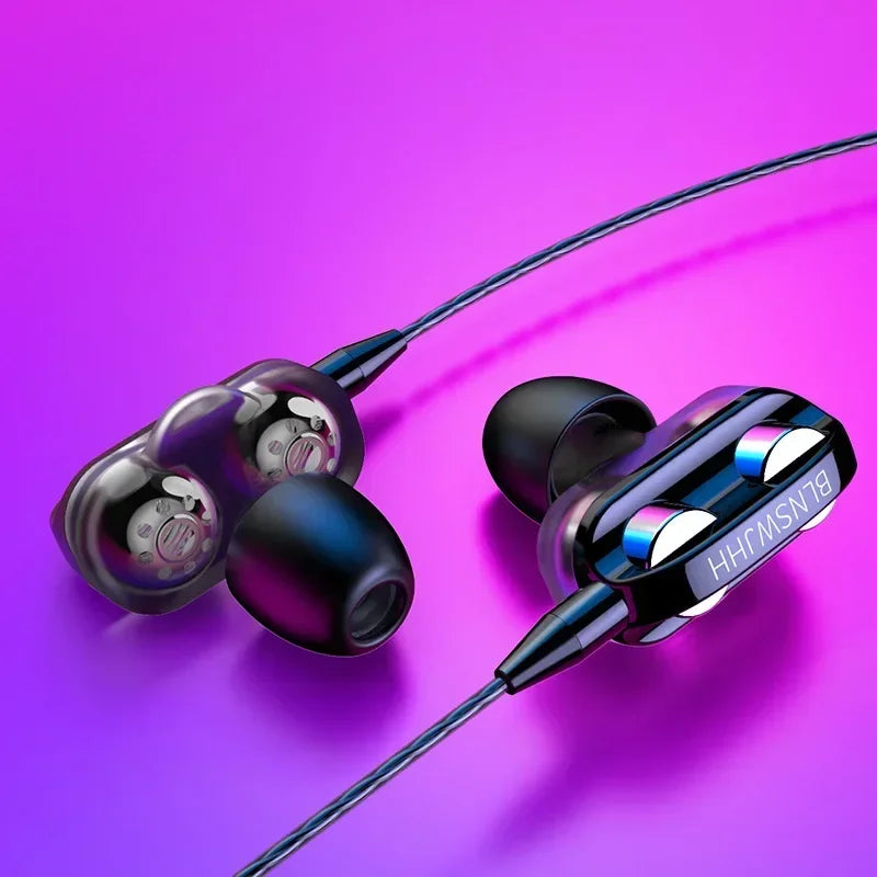 NEW 3.5mm Wired Headphones Noise Canceling In-Ear Sport Earphone Dual Driver Bass Stereo Game Headset HiFi Music Earbuds for Mic