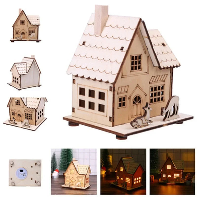 Holiday LED Lights Log House Christmas Tree Ornaments for Home Decor Log House DIY Gift Window Decoration