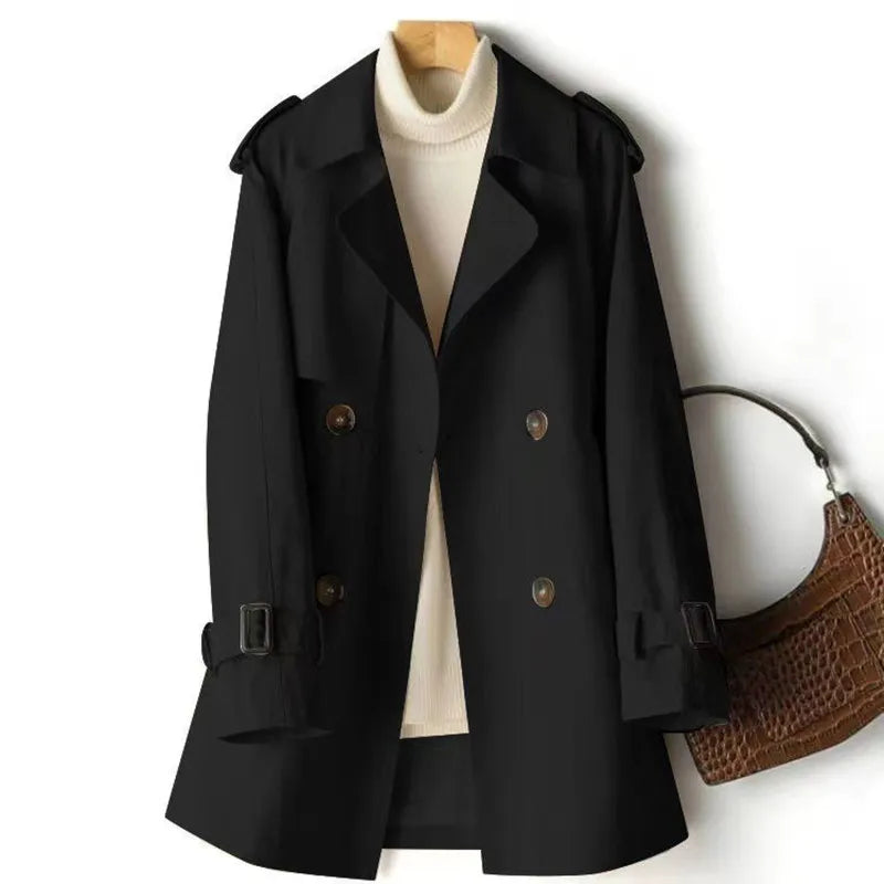 Women's Casual Trench Coat Midi Length Windbreaker Female Outerwear for Spring Autumn Big Size Black Khaki 4XL