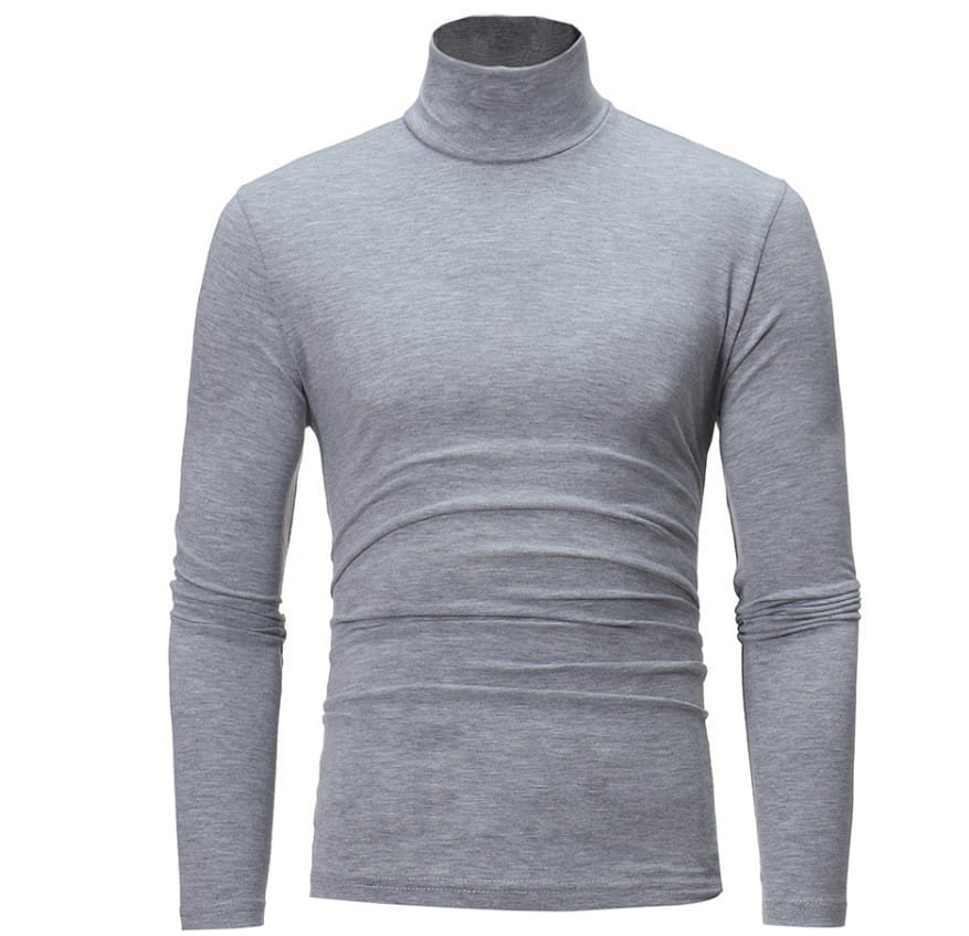 Camisa de invierno térmica tipo cuello alto ajustada para hombre color gris, con tejido de textura suave y diseño de ajuste entallado.
