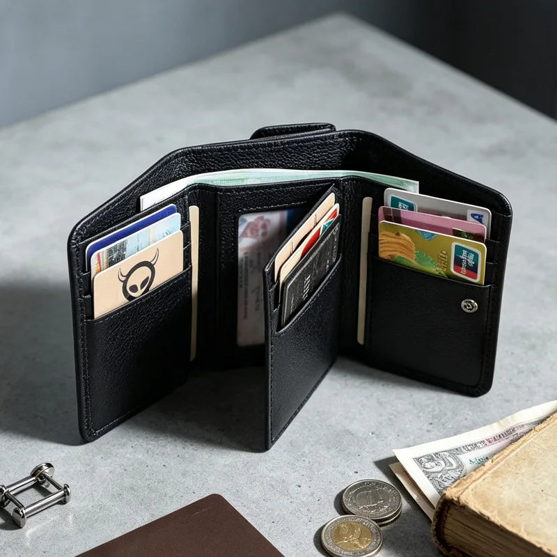 Genuine Leather Men Wallet Fashion Short Luxury Male Purse High Quality Trifold Women Wallets with Hasp