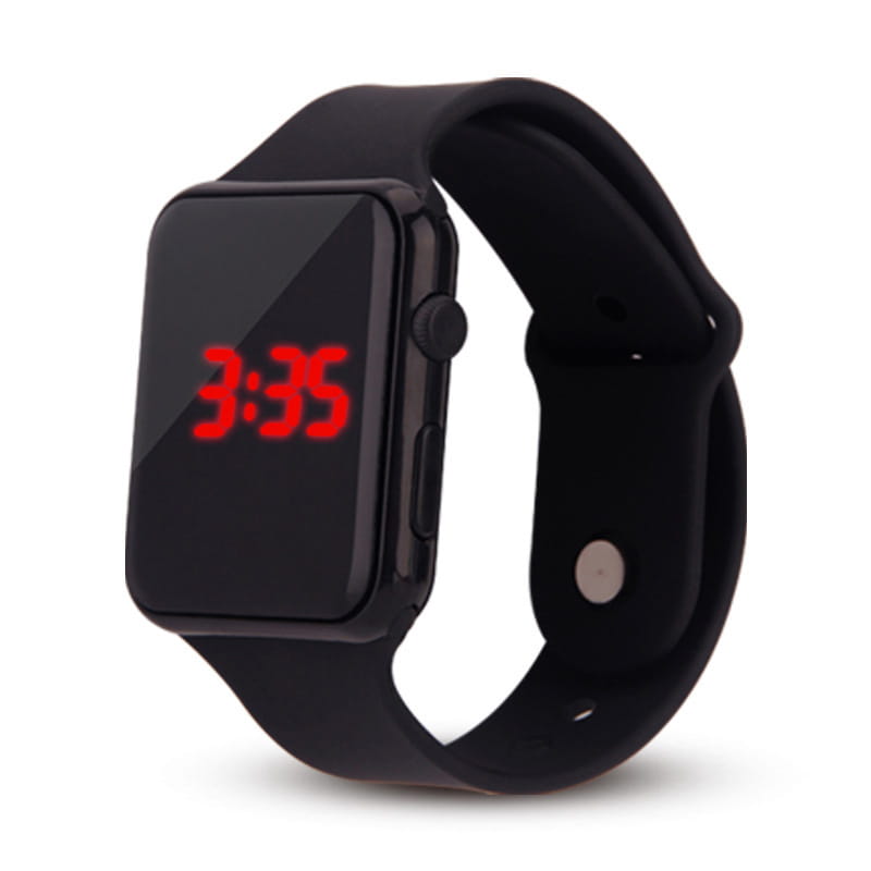 Reloj de pulsera casual de silicona con visualización LED roja, con esfera rectangular y pantalla LED que muestra 3:35; para hombres y mujeres, deporte, digital