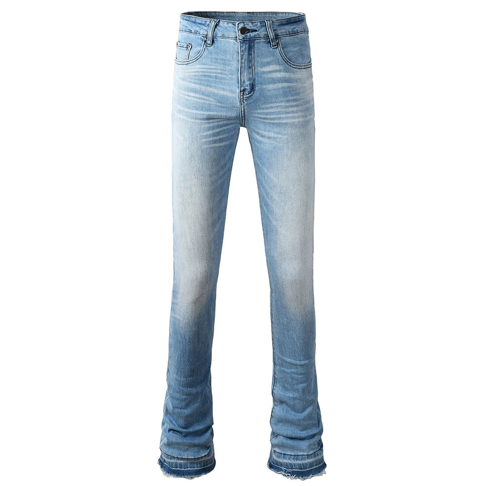 Men Light Blue Boot Cut Denim Jeans Casual Classic Released Hem Pants Long-Legged Trousers for Tall High Quality