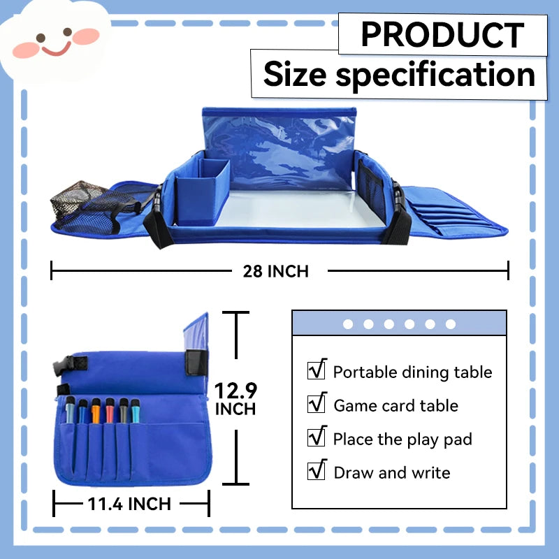 Kids Travel Seat Tray for Car Children's Toy Storage Table Drawing Board Safety Tray Dining Beverage Rack Road Trip Activities