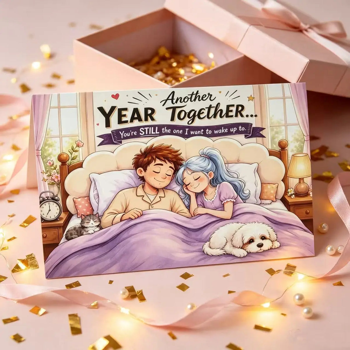 Anniversary Couple Greeting Card, Romantic Together Year Wedding Anniversary Card, Sweet Love Wish Card for Boyfriend Girlfriend