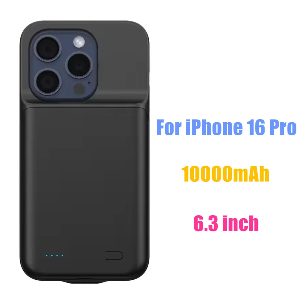 10000mAh Powerbank Cover For iPhone 17 16 Pro Max 17Air 16 Plus 16e External Battery Cases Portable Charger Power Bank Case