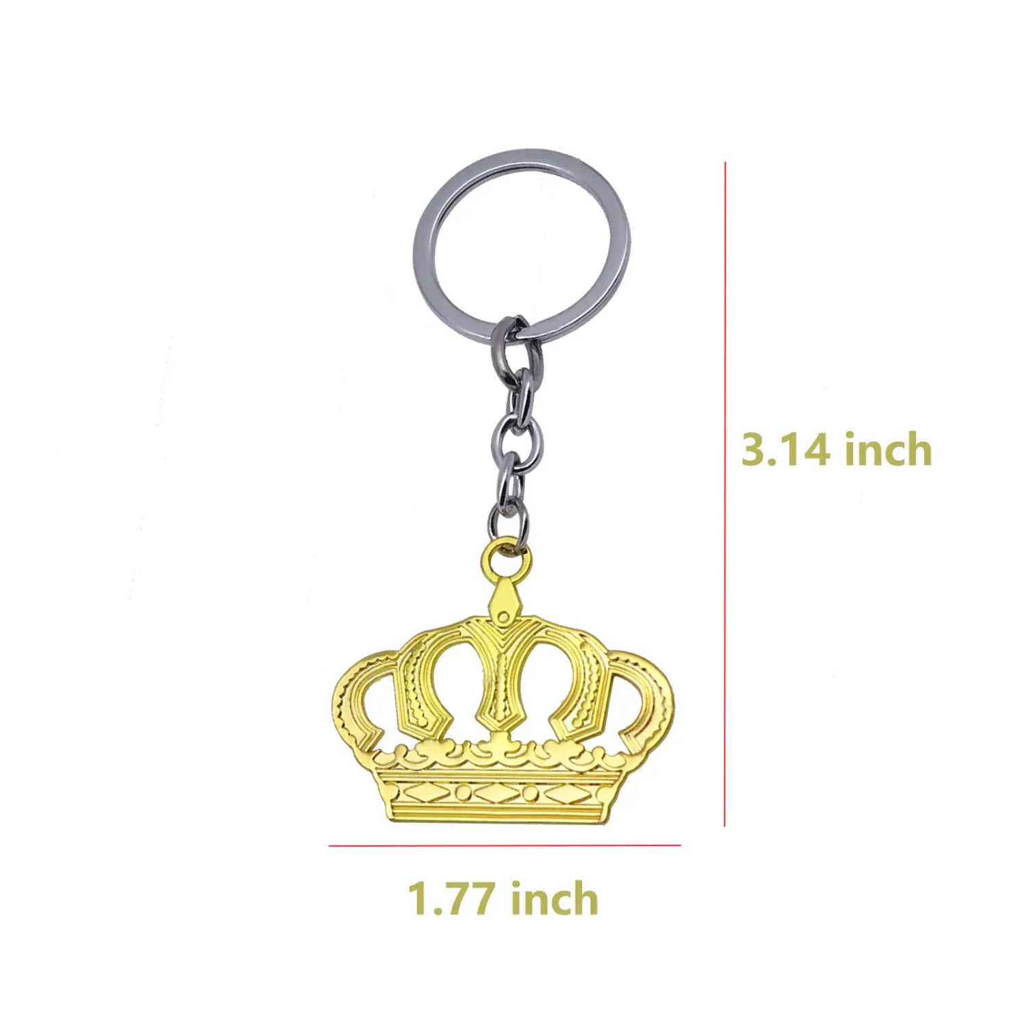 Goldfarbener metallischer Schlüsselanhänger in Kronenform mit einem silbertönigen Ring und einer Kette aus dem Kronen-Schlüsselanhänger-Set aus Silber und Gold.