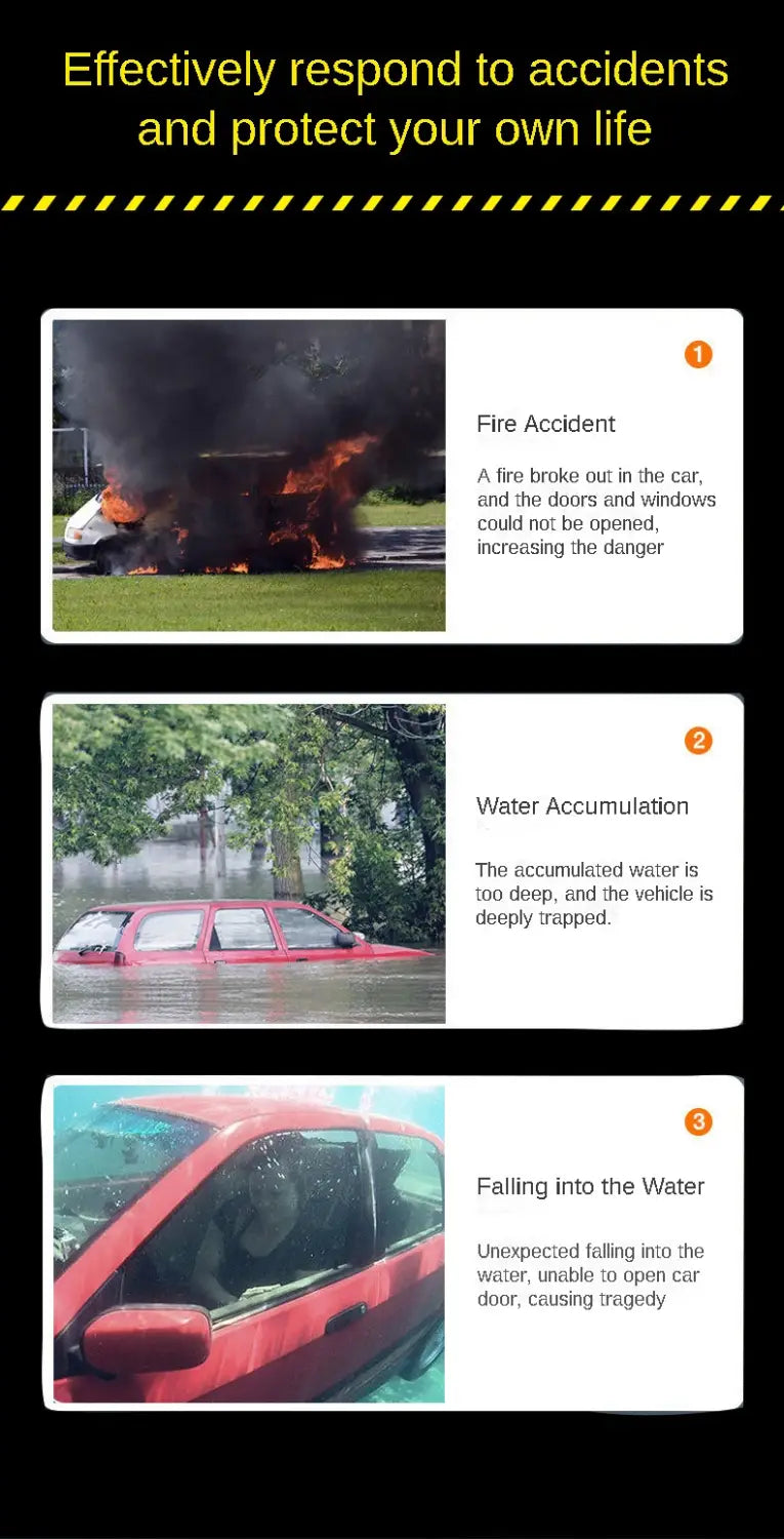 Rote Limousine, die in Wasser eingetaucht ist, mit sichtbaren Fenstern und Türen, zur Veranschaulichung des Einsatzfalls für einen Autosicherheits-Hammer zum Einschlagen von Fenstern im Notfall.