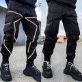 Men's Gym Joggers Stretch Casual Sweatpants Fitness Track Pants Multi-Pocket Cargo Hip Hop Streetwear Reflective Sports Trousers