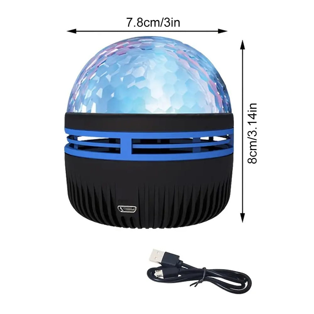 Projecteur sphérique à DEL de ciel étoilé bleu et noir, avec une coupole en cristal facettée, conçu pour des veilleuses.