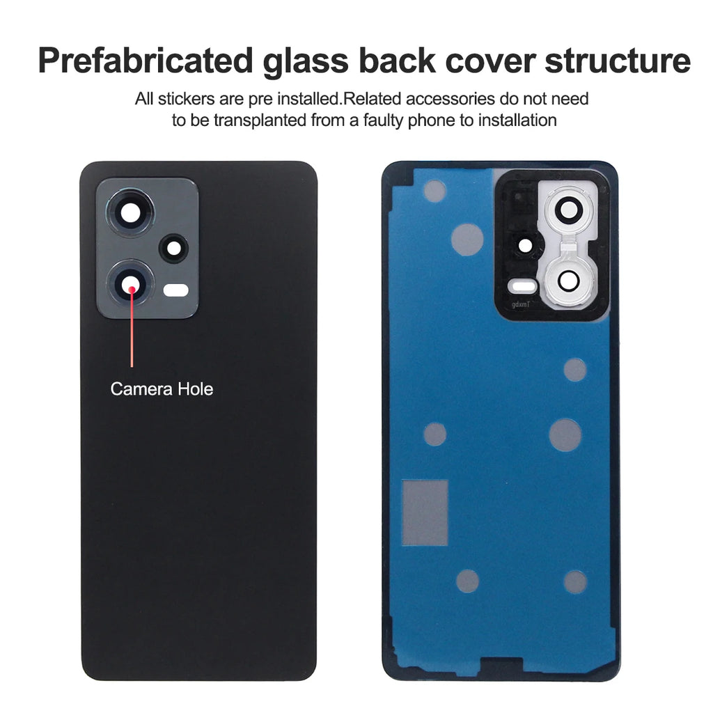 For Xiaomi Redmi Note 12 Pro 5G Back Glass Cover Housing Battery Rear Case Phone Lid Replacement with Camera Frame Lens