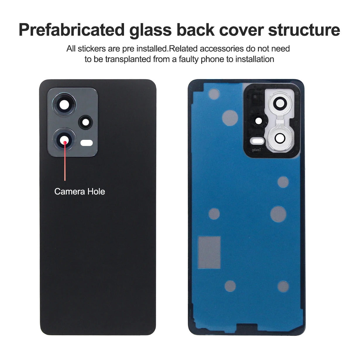 For Xiaomi Redmi Note 12 Pro 5G Back Glass Cover Housing Battery Rear Case Phone Lid Replacement with Camera Frame Lens