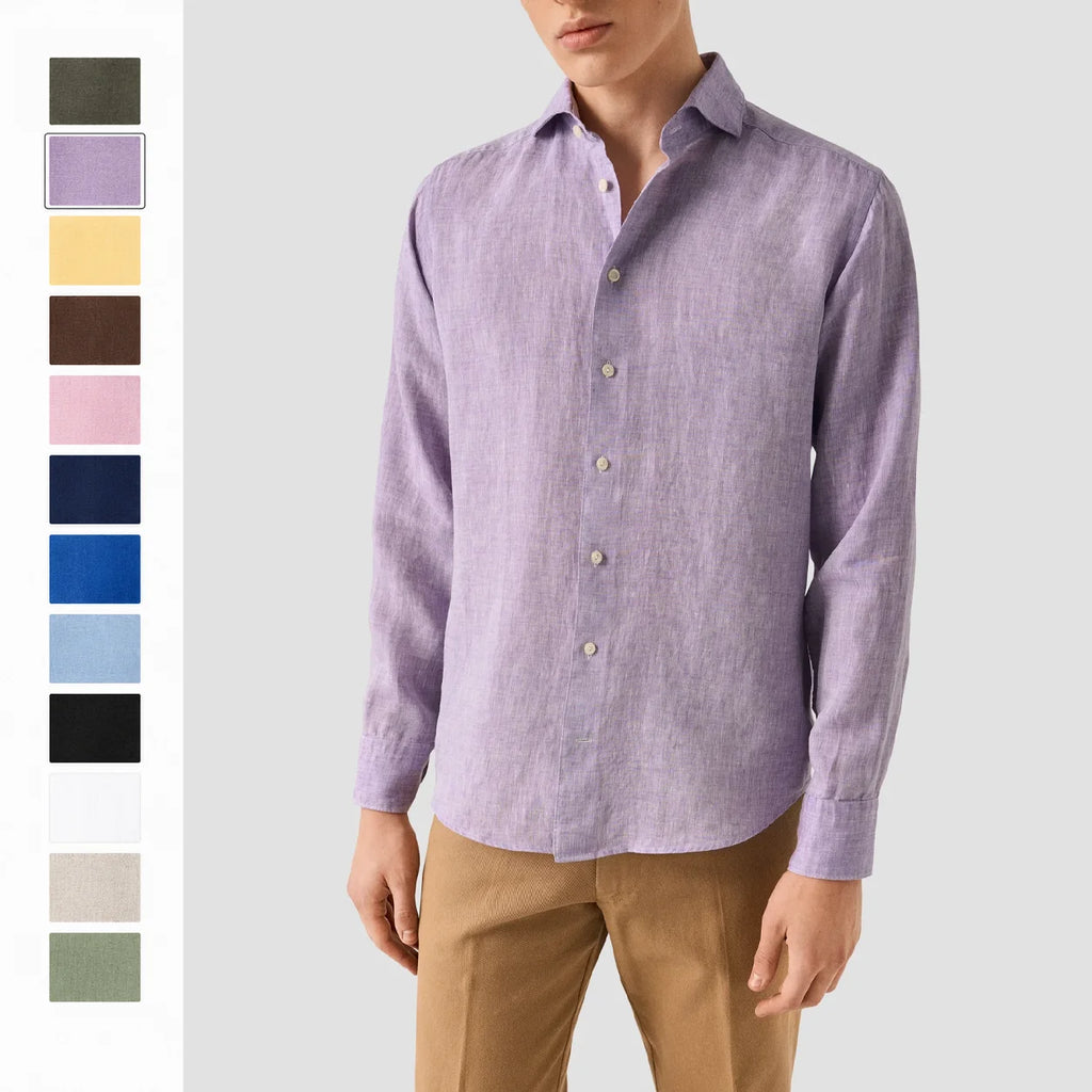 Men's Linen Shirt Cotton Blend Long Sleeve Button Down Casual Loose Fit Summer Breathable Tops Old Money Aesthetic Solid Color