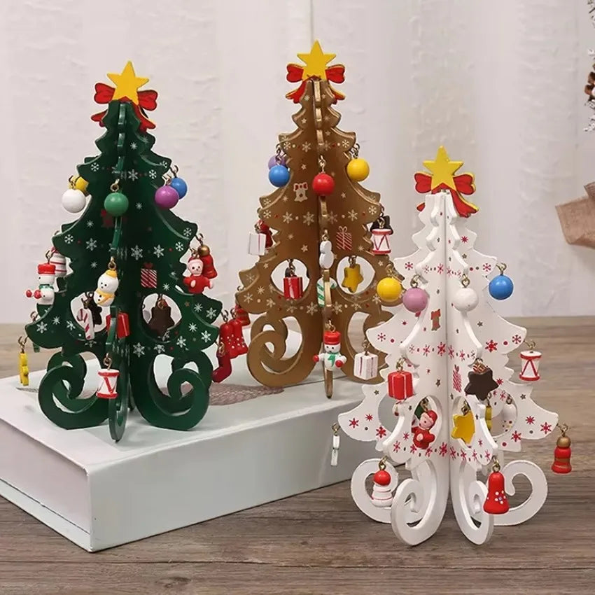 1 Pcs Decorations Creative Wooden Christmas Tree Ornament Home Desktop Party Decor New Year Kids Gifts Home Decoration Crafts